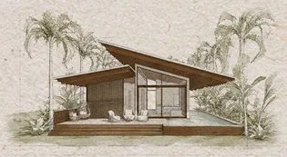 Fachada do Modelo A, casa térrea de duas suítes